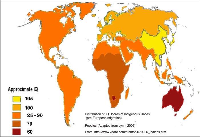 不同人种的人,对于整体而言,智商是有区别的,还不小.