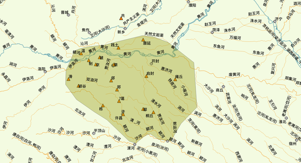 郑国的疆域是前颍后河,因此西南边境以颍水和北汝河的分水岭为界,北部