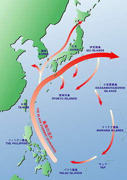 o2b*中一小部分人在掌握航海技术后利用所谓的黑潮环流(上图为黑潮环