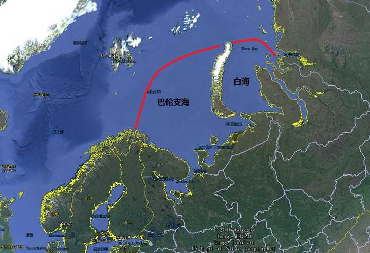 上图:以新地岛为核心,囊括巴伦支海和喀拉海(图中标注有误,"白海"处