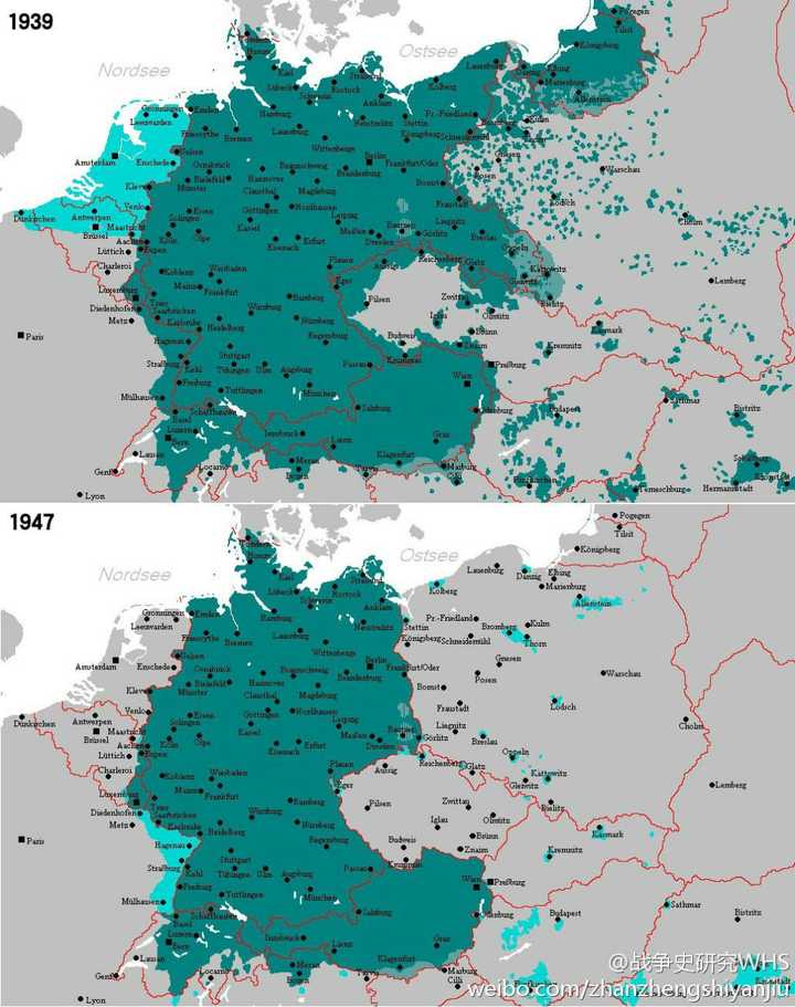 二战前后欧洲的德语人口分布图. 知乎竟然不能放gif动图,实在是太.