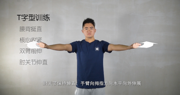 肘关节保持伸直,手臂向拇指方向水平外展运动,一直运动到动作极限