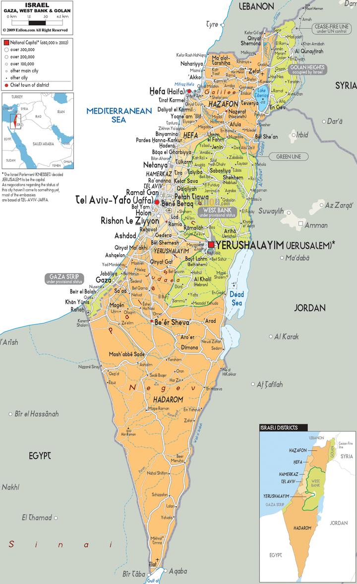 以色列地图(有争议):巴勒斯坦.