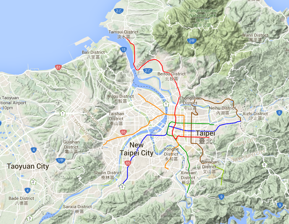 台北↓ 台北是一个很规整的盆地(台北盆地),盆地四周山地都不陡峻,一