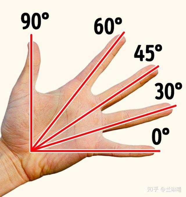 1,你可以只用手掌测量出5个角度