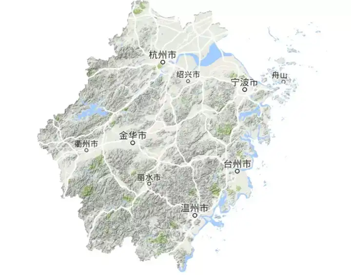 浙江省地形图,可以看到,浙南的地形以山脉丘陵为主,而浙北则有一些