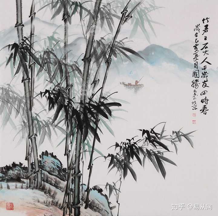 画家李国胜竹子山水画《竹君子》