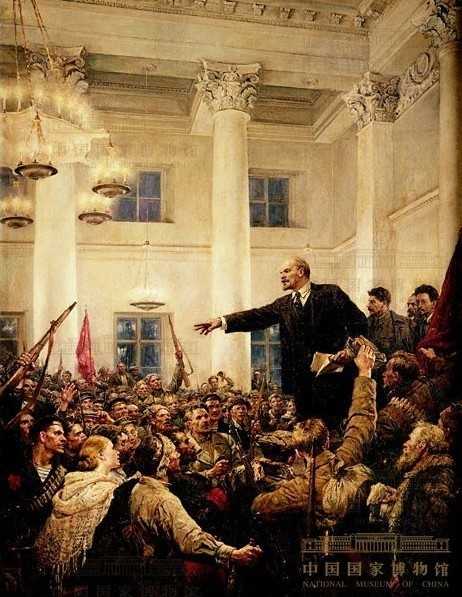 苏联画家维·谢罗夫的油画作品《 列宁宣布苏维埃政权成立》.
