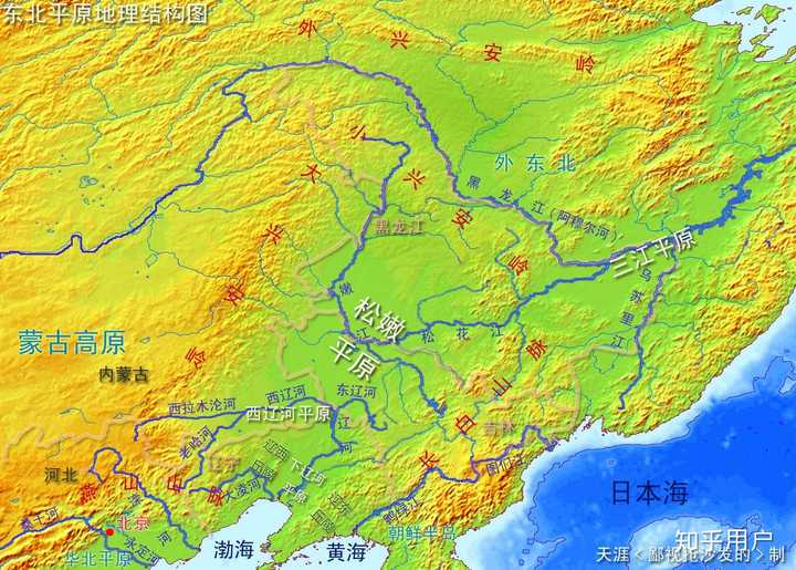 借用一张天涯大神的东北地形图直观了解一下吉林省的地形,嫩江右岸的