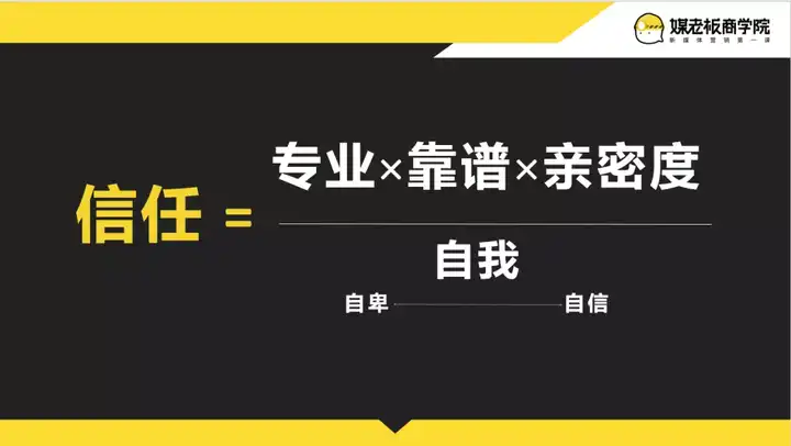 我这里提供一个 打造信任感的公式:信任=专业x靠谱x亲密度/自我