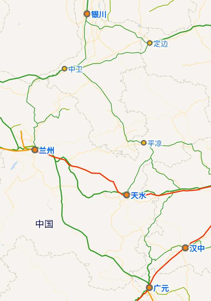 k1615/8 如图 银川-中卫-平凉-天水-兰州-广元-成都(图外,广元南)