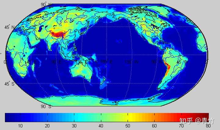 最后,附一张从地震学课件里扒出来的莫霍面的全球深度图