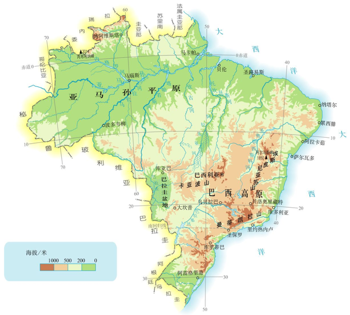 然而,如果地形图就能说明一切的话,巴西人口才不会挤在南面山区呢.