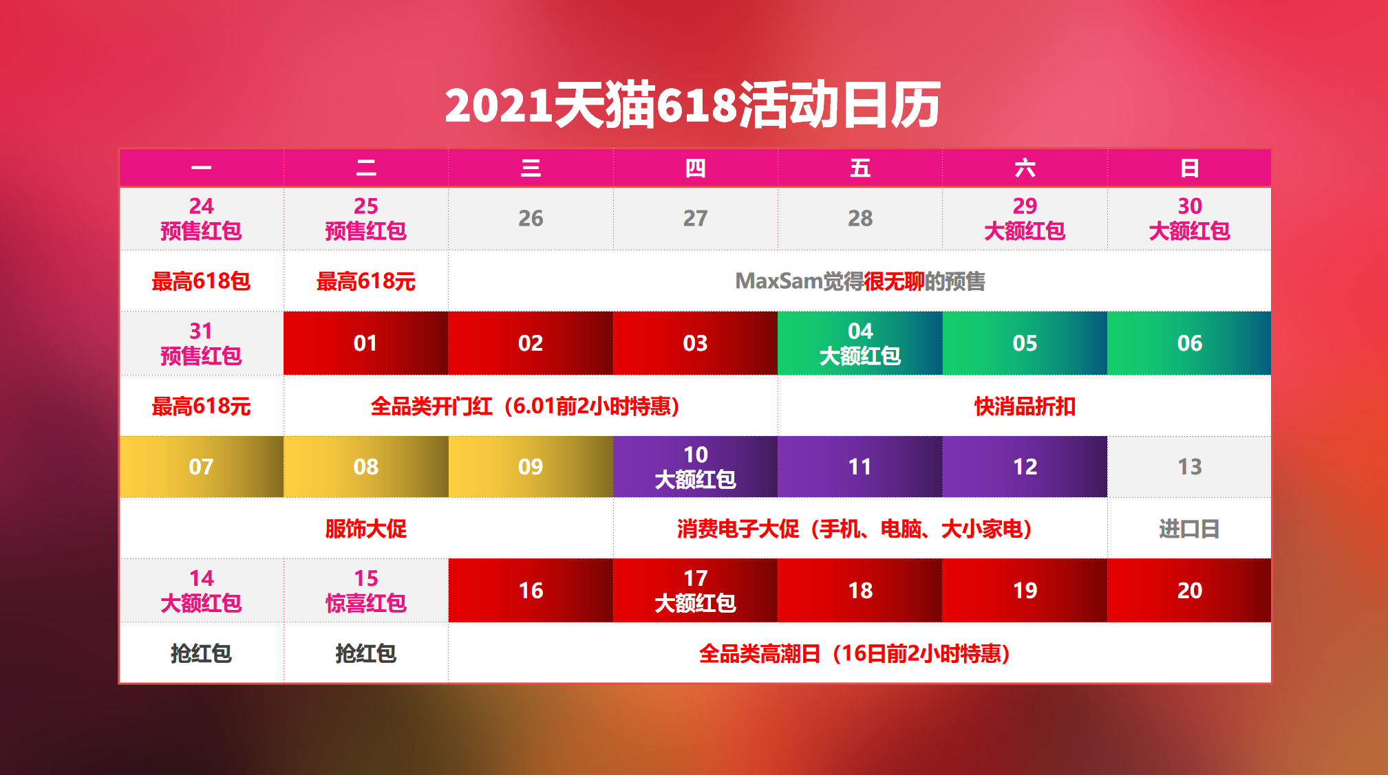 maxsam 的想法: 这个早上做的活动日历,天猫今年其实
