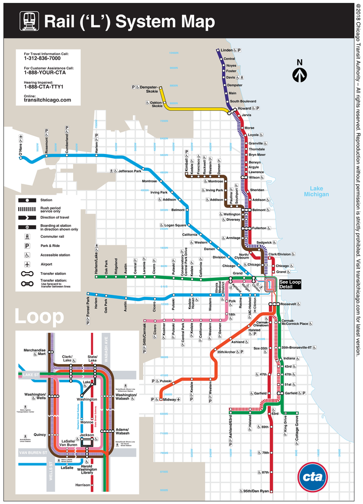 芝加哥地铁线路总长排名美国第四(前三名为纽约市地铁,华盛顿地铁和