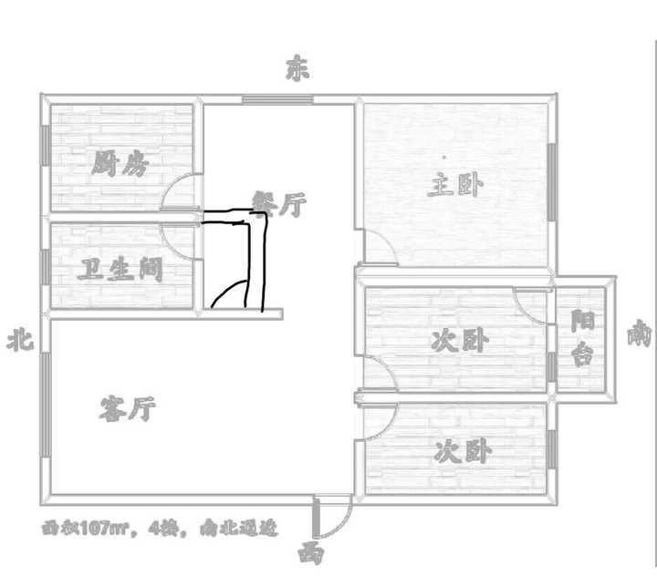 家里的老房子,户型图如下,大家分析下户型怎样设计才更好呢?