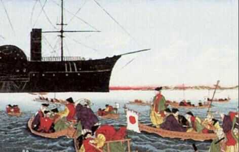 率领舰队强行驶入日本江户湾的浦贺及神奈川,要求德川幕府开放港口