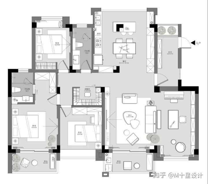 看这户型图完全不会觉得才130平,感觉像是200㎡以上的大平层!