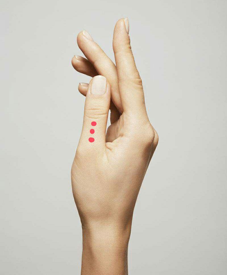女生催经可以用力按大拇指上的三个地方,红点部分.