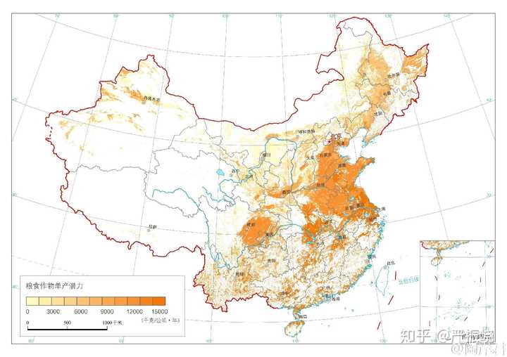 中国粮食作物单产分布
