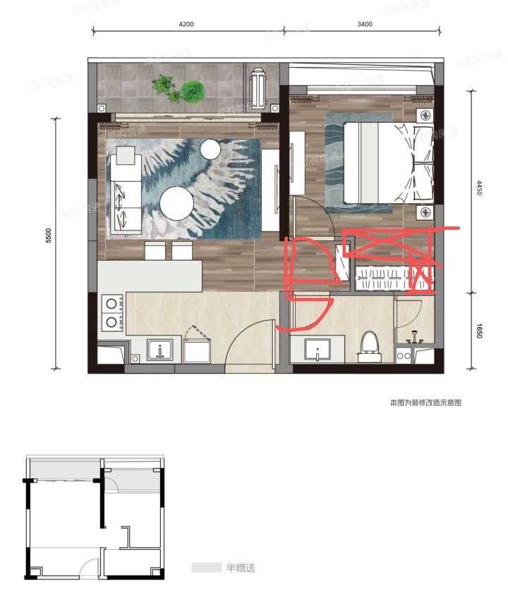 小户型一室一厅的正方形户型,怎么设计衣帽间呢?