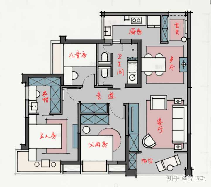 100平的小三房装修怎样布局比较合理,收容功能最大化?