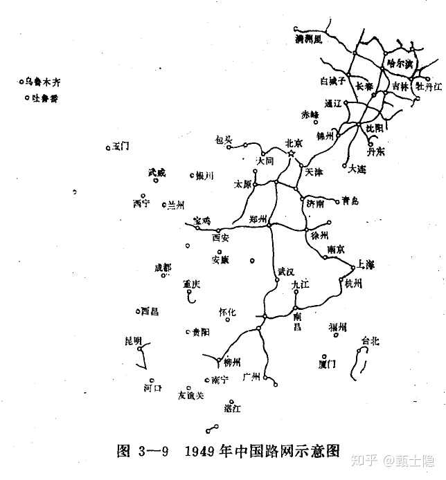 1949年中国铁路示意图