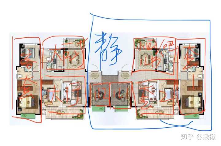 对门两套房子,打通后类似"大平层",户型布局怎样好?