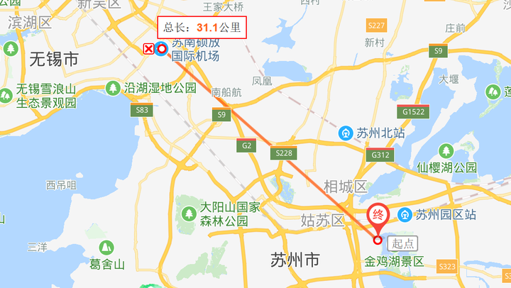 东方之门到苏南硕放机场 仅30km