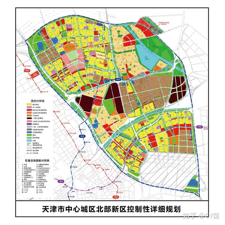 加注了地铁,楼盘等位置我得出下图: 天津市中心城区北部新区控制性