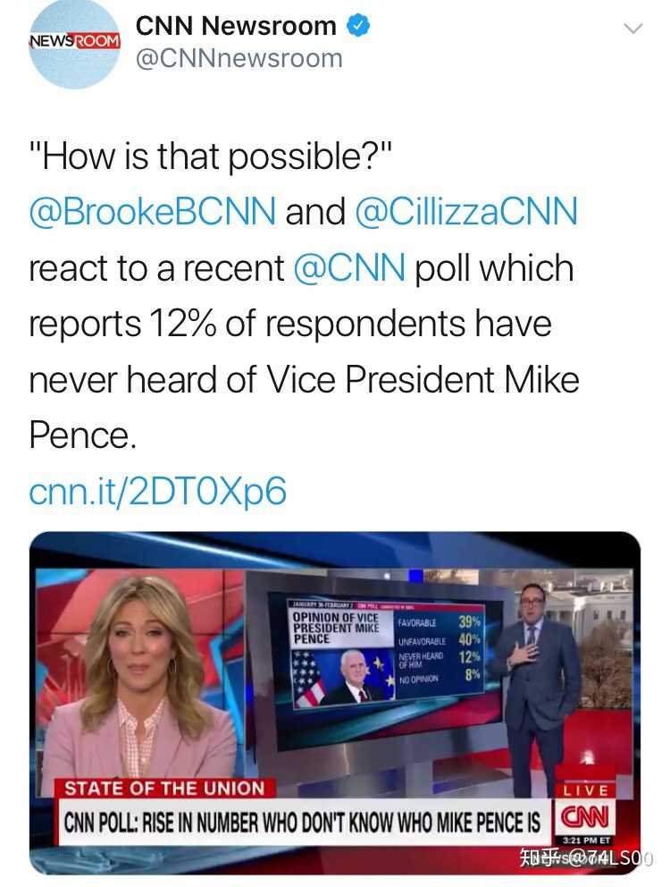 cnn民调显示12%的美国人不知道迈克·彭斯是谁♂