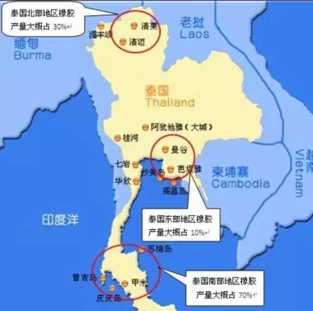 目前 泰国北部以清莱府为主的地区约占全国产量的30%左右,东部以罗勇