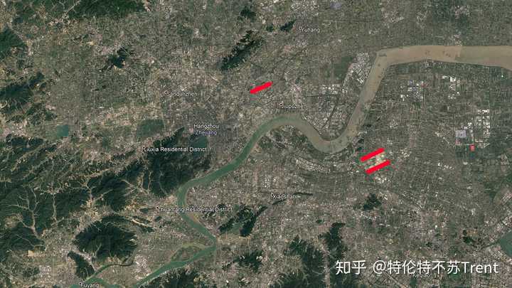 杭州卫星地图(红色为机场跑道)