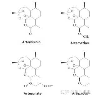 青蒿素及衍生物的化学结构.图片来自dondorp am et al, 2010.