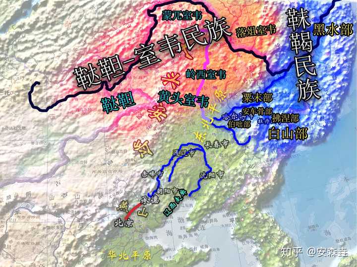 重温下通古斯系"靺鞨"人的位置,黑色的是黑龙江.