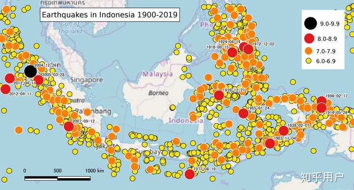 1900-2019 印尼地震分布