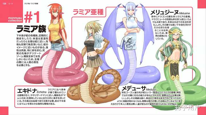 首先参考动画故事的女主人公半人蛇型的拉米亚亚种