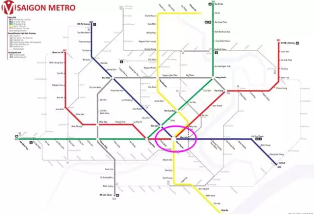 胡志明地铁规划图(红圈处为槟城市场)