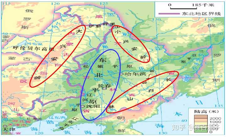 东北地形图,第二,三张是中国地图出版社出版的《中国地图集》(2004年