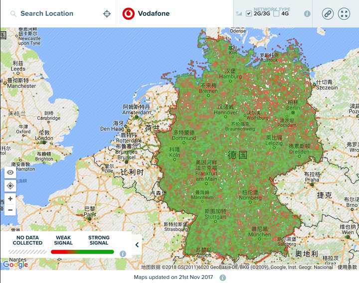 vodafone在全德范围内的移动信号覆盖图