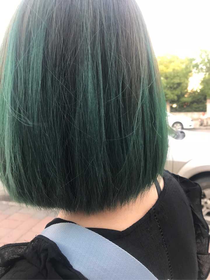 最后只染出来渐变绿,发尾绿色,中间是闷青,发根理发师只给