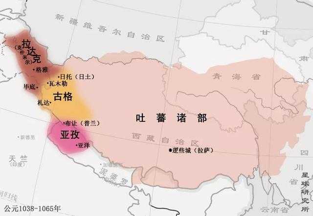 吉德尼玛衮分封诸子 其中一子统治今日阿里地区 是为 古格王朝 (古格