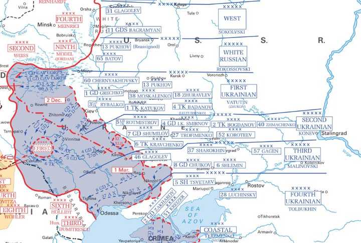 光这张图就可以看出乌克兰战役期间南线苏军精英的密集程度
