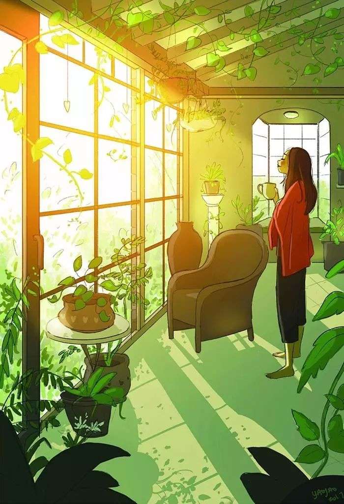 享受独自一个人的清晨,阳光爬在窗户上的声