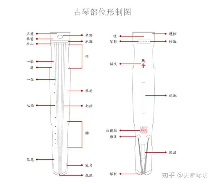 一, 古琴常识和形制: 1, 古琴结构