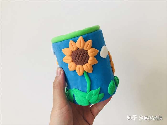 ekon手作创业加盟创意儿童陶艺手工店粘土作品向日葵笔筒
