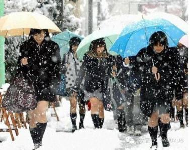 日本妹子全都很抗冻,冬天露大腿穿校服短裙,因为她们从小这么穿习惯了
