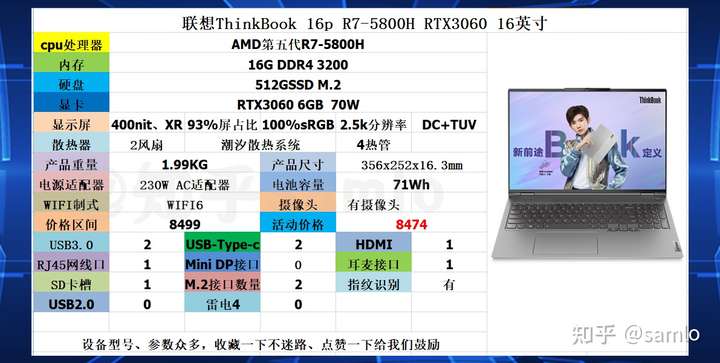 thinkbook16p和联想小新pro16的参数图