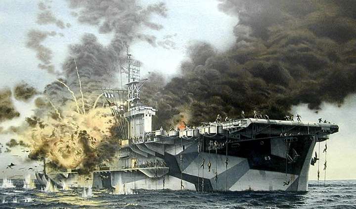 和他的敷岛队共计5架零战,就造成美军塔菲3编队1艘护航航母(cve-63