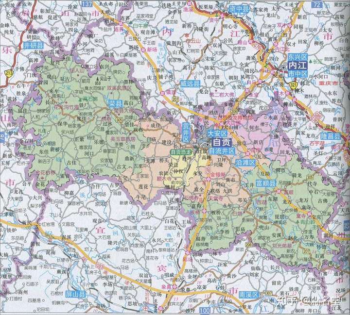 四川省自贡市啊 先来看看自贡市的区划图 从图上可以看到自贡市市区